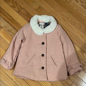 Max Studio Blush Pea Coat with White Faux Fur Collar